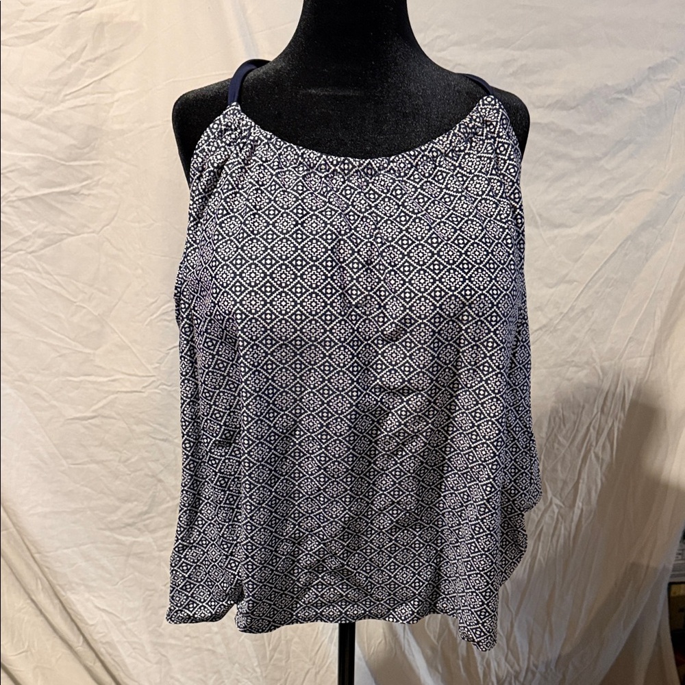 Women’s Navy & White Geometric Halter Tankini Top